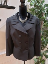Alex Marie Women Black Solid Polyester Long Sleeve Button Front Blazer Jacket 16 - £25.79 GBP