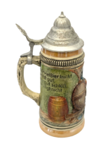Beer Stein Rienhold Merkelbach DBGM Made in Germany 3D Hand Painted Pewter Lid - £19.40 GBP