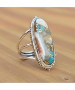 Oyster Turquoise Ring 925 Sterling Silver Large Oval Gemstone Ring For W... - $73.90 CAD