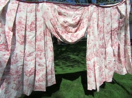 Covington Musee Toile Red Custom 104x54 Adhesive Drapery Panels Attached Valance - £165.93 GBP