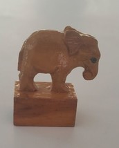 Vintage Carved Lacquer Wood Elephant Mini Pencil Sharpener with Green Eyes  - $8.95