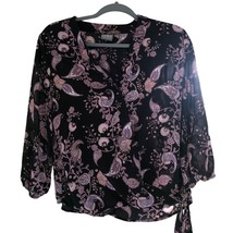 Soho New York &amp; Company Jeans Womens Size Small Black Paisley Wrap Blous... - $21.78