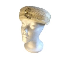 Vintage Ladies Pillbox Hat &amp; Cream Sequins Accent Union Made USA 40s 50s - £20.92 GBP