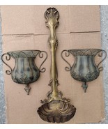 MCM Gold Cast Metal Ladle Spoon 29&quot; Wall Hanging &amp; 2 Metal Wall Pockets VTG - £39.61 GBP