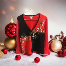 Jack B Quick Sweater~S~Christmas Cardigan Candycane Beads Embroidery Seq... - $20.74