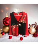 Jack B Quick Sweater~S~Christmas Cardigan Candycane Beads Embroidery Seq... - $28.36 CAD