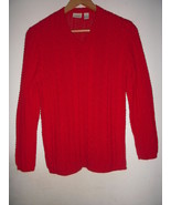 VTG Christmas Red Chunky Knit Cable V neck Fisherman Sweater 100% Acryli... - $264.54 MXN