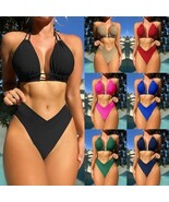 Two-Piece Halter Bikini with Triangle Top &amp; High-Waisted High-Cut Bottoms - $31.99