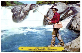 Man Fishing Manitou Springs Colorado Fishing Postcard - £6.96 GBP