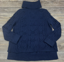Gretchen Scott Womens Sweater Cable Knit Turtle Cowl Neck Navy Blue Size XL - £21.36 GBP