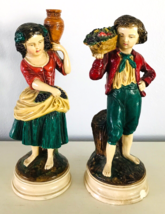 Borghese Figurines Girl with Jug &amp; Boy with Basket of Fruit Vintage Chal... - £25.88 GBP