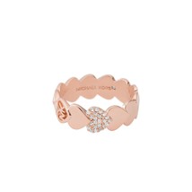 Michael Kors Brass and Pav&#39;e Crystal Heart Band Ring Size: 5 Rose Gold - New - £39.16 GBP