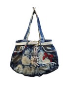 Vintage Handmade Crafted Basic Editions Blue Jean Purse Bag With White S... - $33.89