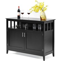 Black Wood 2-Door Dining Buffet Sideboard Cabinet with Open Storage Shelf - £295.69 GBP