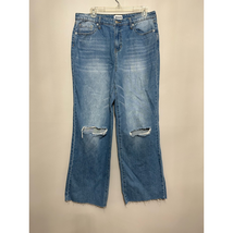 Abound Womens Straight Leg Jeans Blue Distressed Frayed Medium Wash Plus... - $14.89