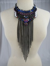 BEAUTIFUL NECKLACE glass beads LARGE BIB multiple gems cluster ESTATE SALE! - $54.99