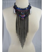 BEAUTIFUL NECKLACE glass beads LARGE BIB multiple gems cluster ESTATE SALE! - $1,008.74 MXN