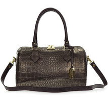 Giordano Italian Made Brown Croco Embossed Leather Structured Satchel Handbag - £473.46 GBP