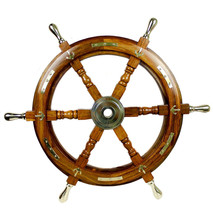 Antique Wooden Maritime Decor 24&quot; Anchor &amp; Strips With Brass Handles Wall Decor - £69.17 GBP