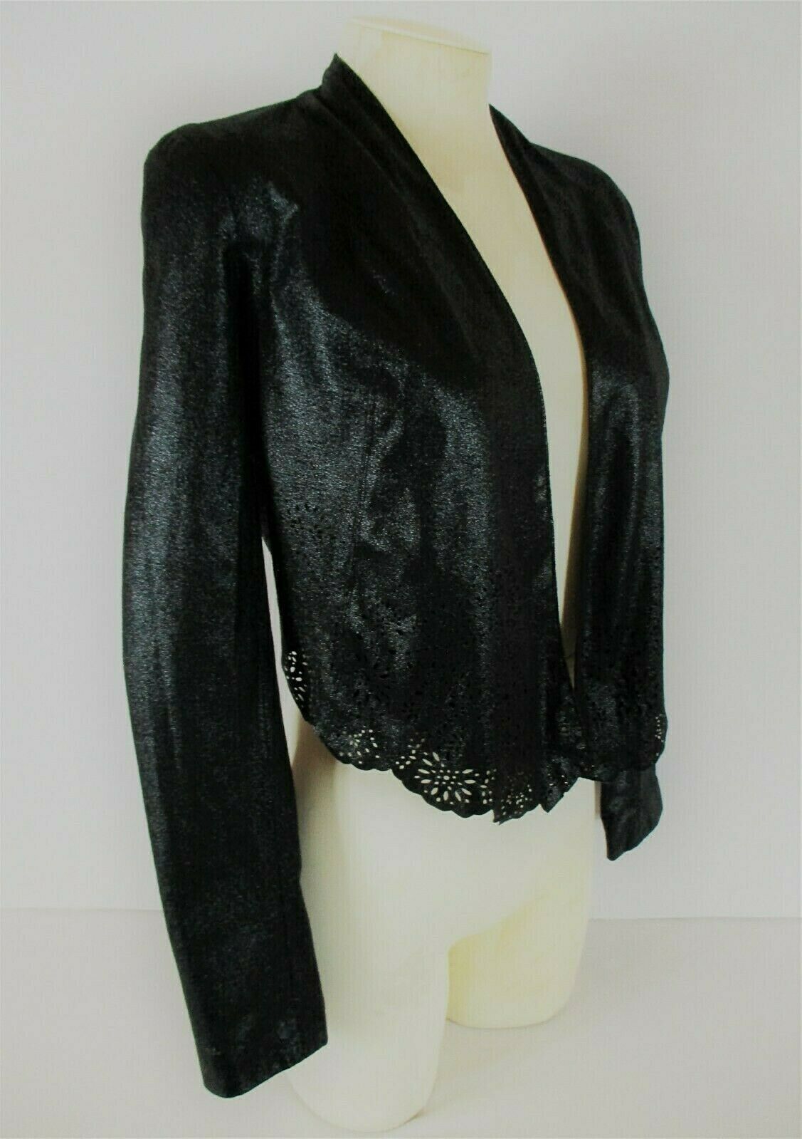 Primary image for INC womens XS L/S black BOLERO floral cut out trim OPEN front lined jacket L)PMD