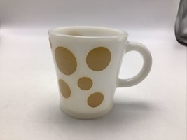 Hazel Atlas Polka Dot Mug Yellow Faded Color Milk Glass Cup Marked AH Vintage - £17.80 GBP
