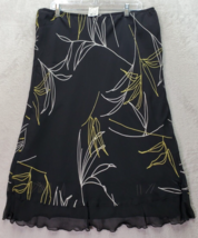 Ashley Stewart A Line Skirt Women Size 18 Black Floral Nylon Lined Elastic Waist - £16.61 GBP