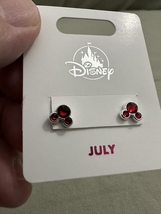 Disney Parks Mickey Mouse Faux Ruby July Birthstone Stud Earrings Silver Color - £26.29 GBP