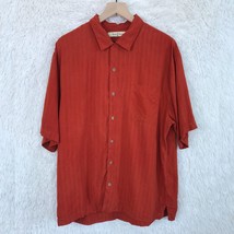 Tommy Bahama Silk Hawaiian Camp Shirt Red Jacquard Vacation Mens Size Large - $39.59