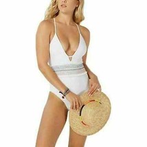 Bar III Women Smocked Plunge White Rainbow Embroidered One Piece Swimsuit XL New - £21.10 GBP
