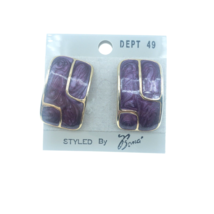 Goldtone Purple Enamel Pierced Earrings Rectangle Curved Eighties 80s Retro Bena - £2.40 GBP