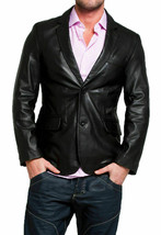 Chaqueta de cuero Blazer Hombre Negro Hombres Abrigo Biker Vintage Lambskin... - £76.37 GBP