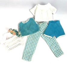 Vintage Barbie Doll Clothes Clone Turquoise Houndstooth Pants Vest Purse... - £25.57 GBP