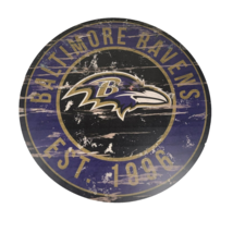 NFL Football Baltimore Ravens Round Distressed Sign 24x24 Inches - £42.25 GBP