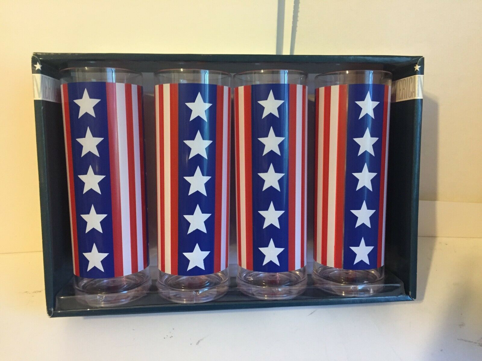 Boston Warehouse Acrylic Mug Set of 4 "Stripes and Stars" - $9.90