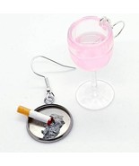 Handmade ROSÉ WINE GLASS &amp; CIGARETTE EARRINGS MINIATURE fab MINI fags CI... - €10,85 EUR
