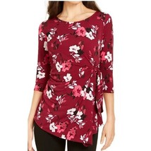 Alfani Women Petite PS Red Ink Flower Tie Front 3/4 Sleeve Blouse Top NW... - $29.39
