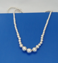 Sterling silver necklace Graduated ball bead 925 pendant chain beaded vintage - $148.50