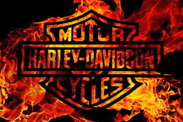 Framed canvas art print giclée harley davidson logo flames - £14.24 GBP+