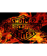 Framed canvas art print giclée harley davidson logo flames - $17.82 - $43.56