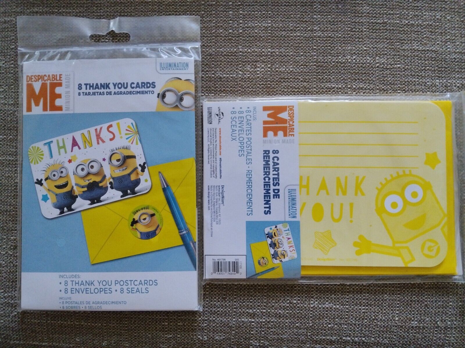 2 packs of 8 (16 total) DESPICABLE ME Minion Fun Birthday THANK YOU NOTES Cards - $11.87