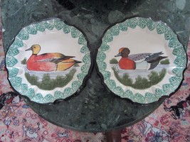 Antique Faience Majoica Earthern Ware 2 Duck Plates SET4 {#188] - £155.16 GBP