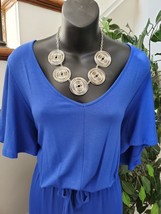 Femme Women Solid Blue Viscose V-Neck Short Sleeve Pleated Jumpsuits Siz... - £21.39 GBP
