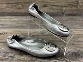 Tory Burch Minnie Travel Metallic Silver Leather Ballet Flat Women&#39;s Size 8 - £37.94 GBP