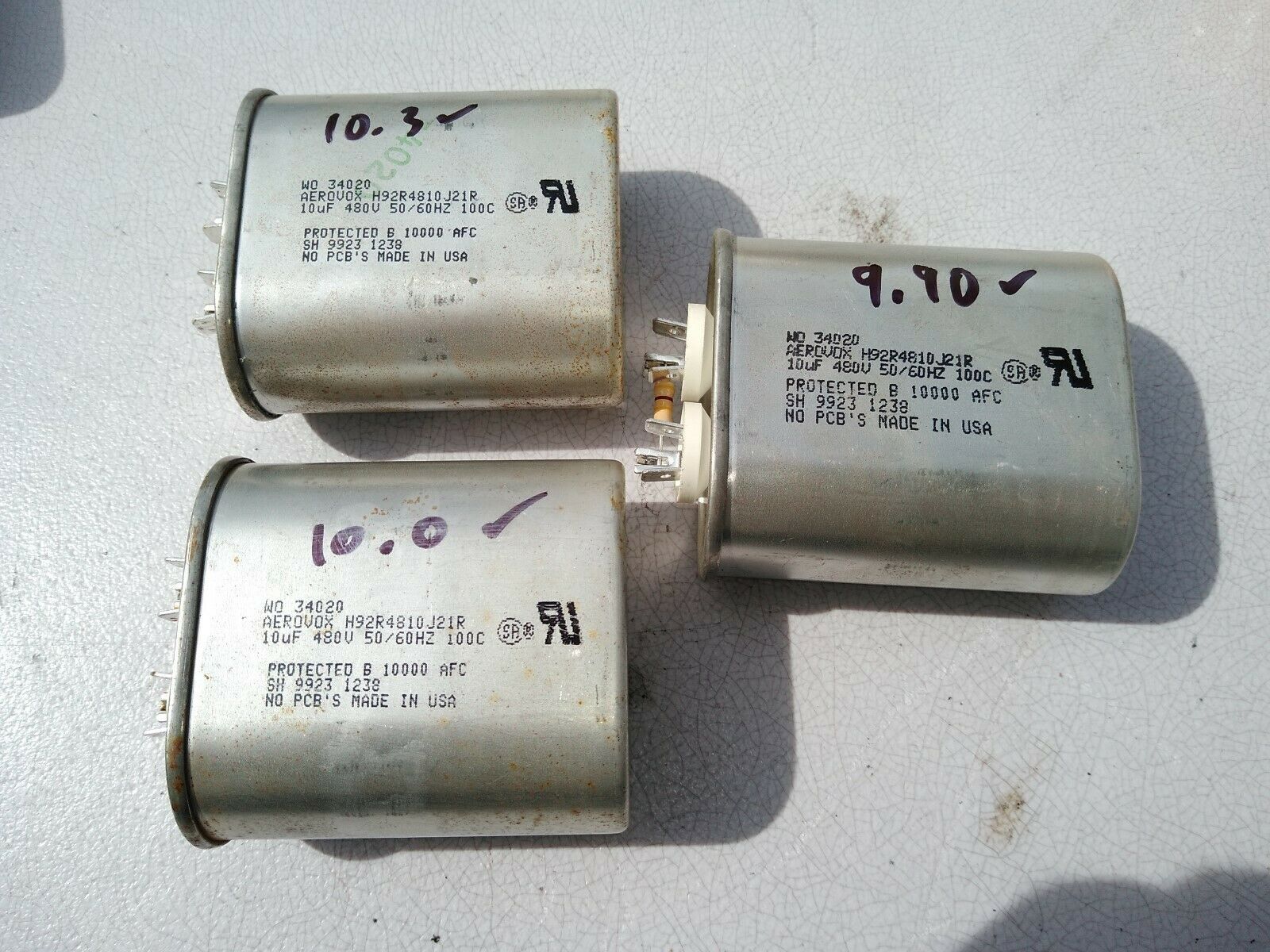 Primary image for 9FF29 AEROVOX 10MF 480V CAPACITORS, 3PK, +/- 3% VERIFIED, GOOD CONDITION