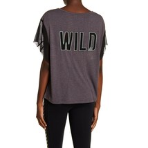 Free People Womens Medium NWT ($68) Gray Black &quot;WILD&quot; Butterfly Sleeve T Shirt - $38.69