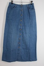 Vtg 90s Talbots 8 Blue 100% Cotton Denim Button Front Midi Skirt - £22.41 GBP
