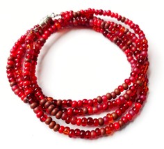 Red Long Seed Bead Necklace, Czech Glass Bead Necklace, Long Layering Necklace,  - £16.59 GBP