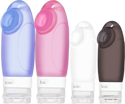 4 Squeezable Refillable Silicone Travel Bottles,Suction Cups,ID window w/Bag TSA - £15.19 GBP