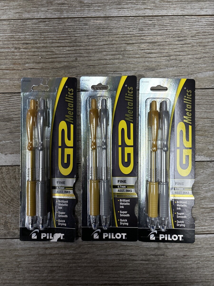 3x Pilot G2 Metallics Retractable Gel Ink Rollerball Pens Gold&amp;Silver Fi... - $15.72