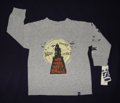 Oshkosh Halloween Heather Gray Long Sleeve Haunted House Shirt Toddler Boy&#39;s NWT - £14.34 GBP